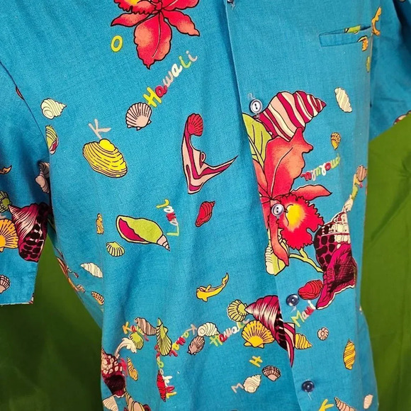 Hilo Hattie Seashell Hawaii‎ Print Short Sleeve Button Down Hawaiian Shirt XL - Picture 3 of 4